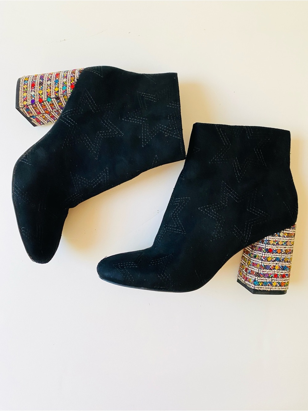 Betsey Johnson Barette Star Black Ankle Booties Rhinestone Zip Pointed Toe
8M